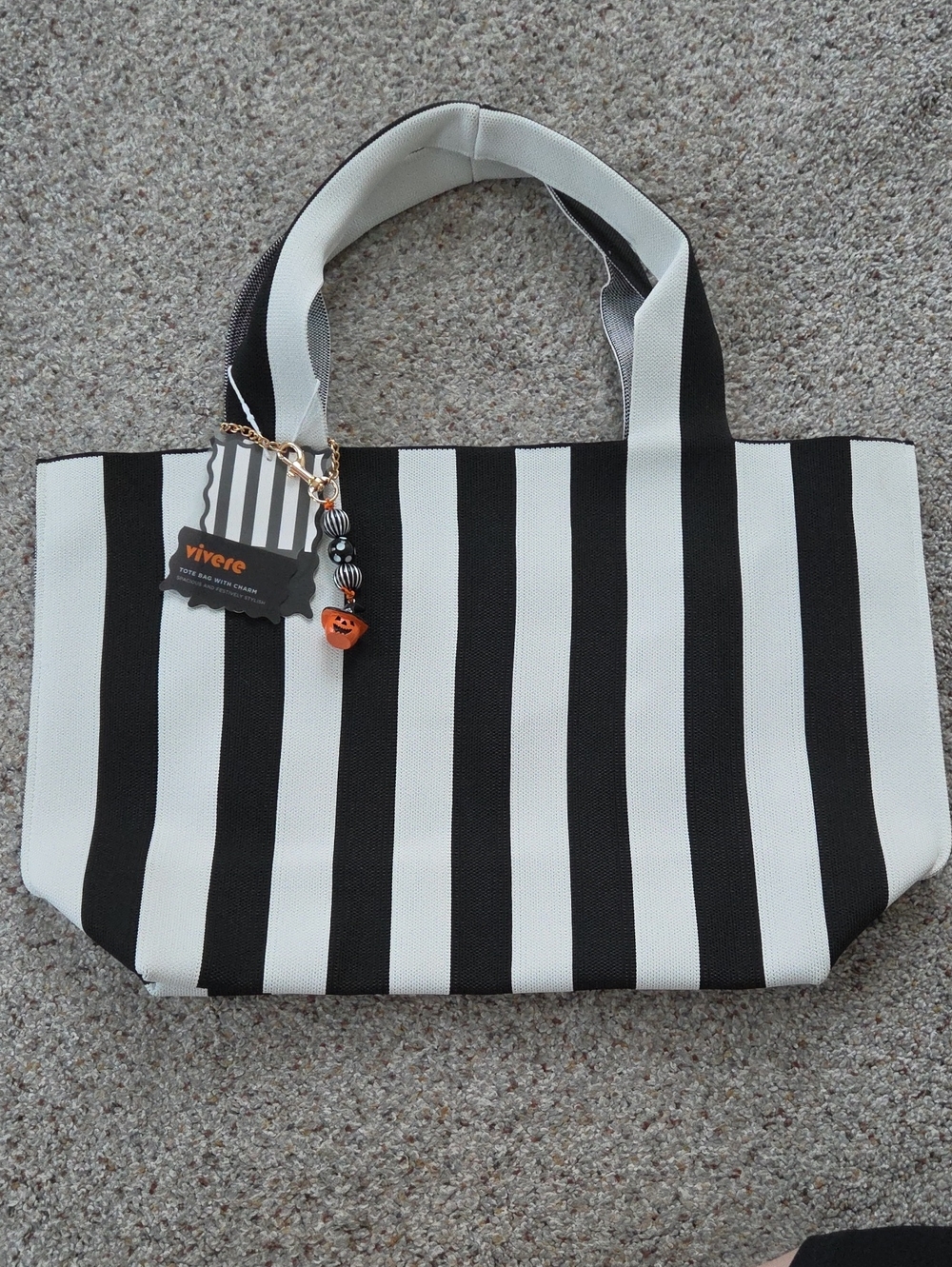 Vivere Black And White Striped Tote Bag